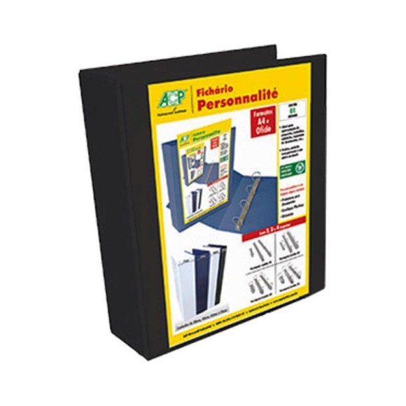 PASTA FICHÁRIO PERSONNALITÉ A4 4 ARGOLAS PRETA REF.4754 ACP