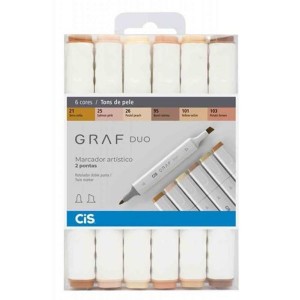 MARCADOR DE 2 PONTAS GRAF DUO 6 CORES TONS DE PELE CIS