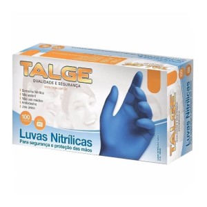 LUVA NITRÍLICA SEM PÓ G AZUL COM 100 TALGE