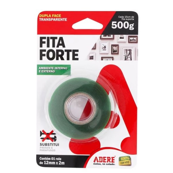 FITA DUPLA FACE FIXA FORTE TRANSPARENTE 12MM x 2M ADERE