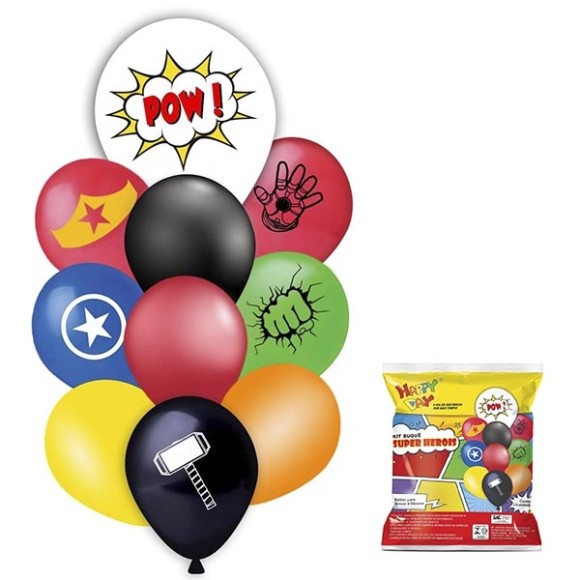 BALÃO BEXIGA KIT BUQUE SUPER HERÓIS C/10 HAPPY DAY