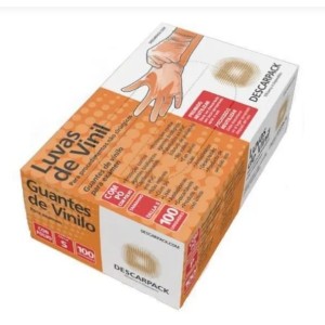 LUVA DE VINIL DESCARTÁVEL M COM PÓ 100 UNIDADES DESCARPACK