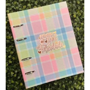CADERNO ARGOLADO COLEGIAL 80FLS 90G LOOK DIA FELICIDADE MERCI