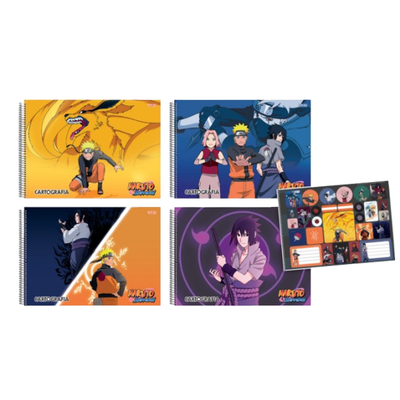 CADERNO 60FLS DE CARTOGRAFIA E DESENHO CAPA DURA ESPIRAL NARUTO SÃO DOMINGOS