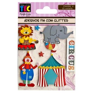 ADESIVOS FEITOS À MÃO COM GLITTER CIRCO REF.15296 TOKE E CRIE