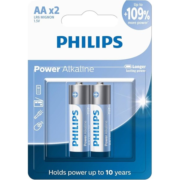 PILHA PEQUENA ALCALINA AA C/2 UNIDADES PHILIPS