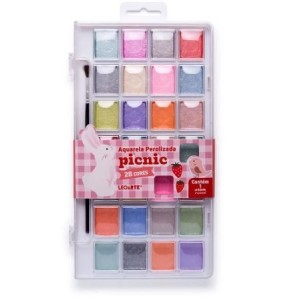 AQUARELA PEROLIZADA 28 CORES PICNIC 72406 LEONORA