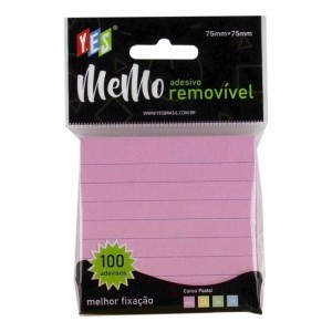 BLOCO ADESIVO 75x75 ROSA PAUTADO 100FLS YES
