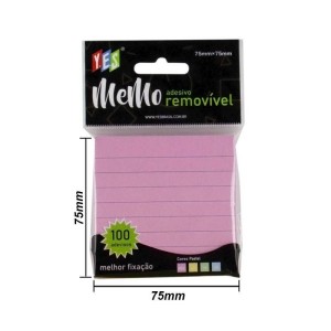 BLOCO ADESIVO 75x75 ROSA PAUTADO 100FLS YES