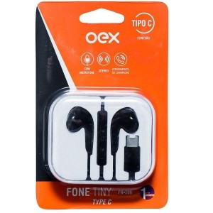 FONE DE OUVIDO TYPE C COM MICROFONE FN209 PRETO TINY OEX