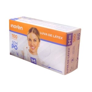 LUVA DE LÁTEX M SEM PÓ NÃO CIRURGICA CAIXA C/100 UNIDADES INOVEN 