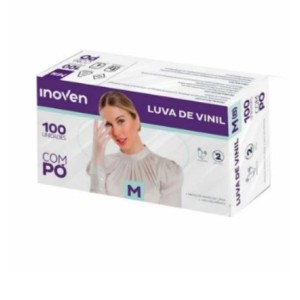 LUVA DE VINIL M COM PÓ CAIXA C/100 UNIDADES INOVEN