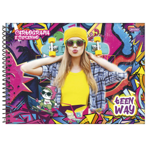 CADERNO 96FLS CARTOGRAFIA E DESENHO CAPA DURA TEEN WAY JANDAIA