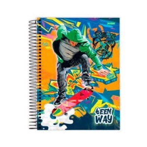 CADERNO 200FLS 10 MATÉRIAS UNIVERSITÁRIO CAPA DURA ESPIRAL TEEN WAY JANDAIA