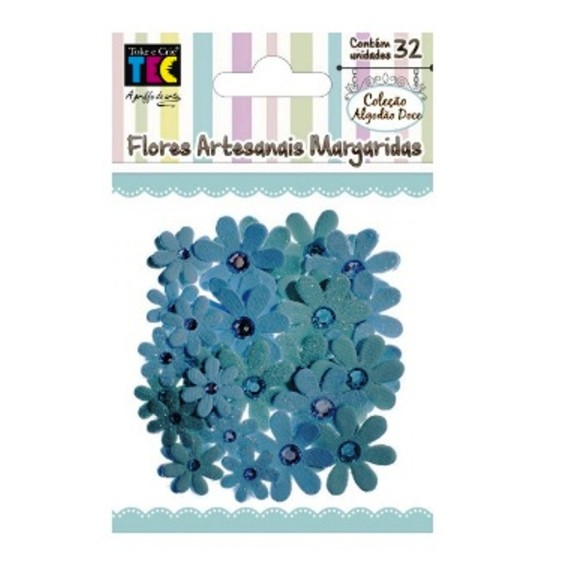 FLORES ARTESANAIS MARGARIDAS AZUL ALGODÃO DOCE REF.17757